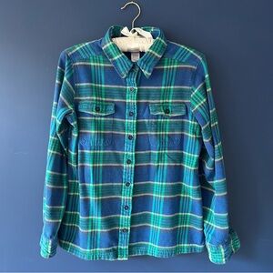 Patagonia organic cotton blue green flannel women’s shirt size S/M
